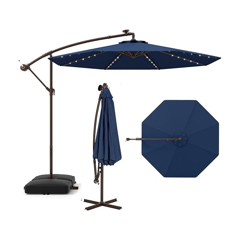 foto del prodotto relax4life ombrellone da giardino 3x3m con luci a led, ombrellone da balcone con base a croce e sacco di sabbia, protezione solare, per giardino