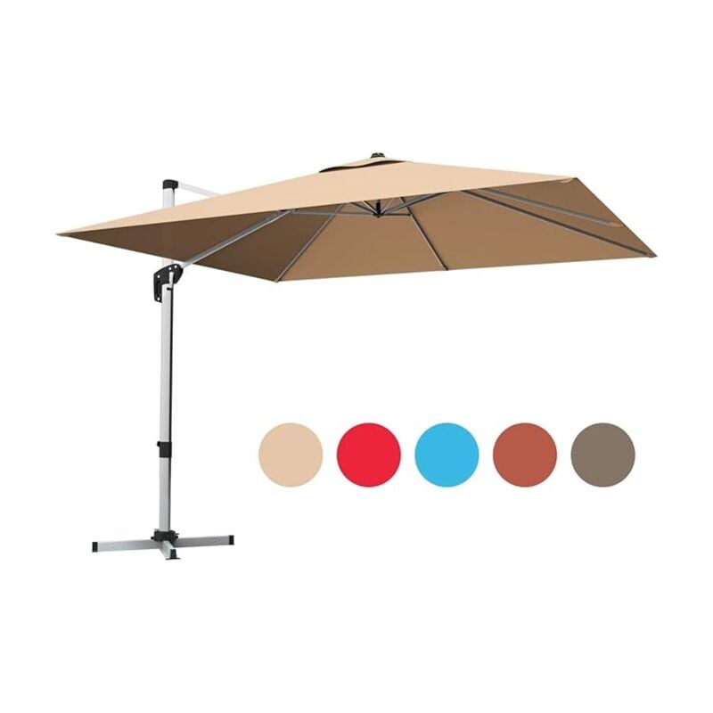 foto del prodotto relax4life ombrellone da giardino quadrato 3 3m, ombrellone da esterno antivento con base incrociata, palo in alluminio, altezza e angoli