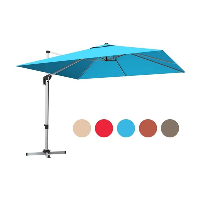 foto del prodotto relax4life ombrellone da giardino quadrato 3 3m, ombrellone da esterno antivento con base incrociata, palo in alluminio, altezza e angoli