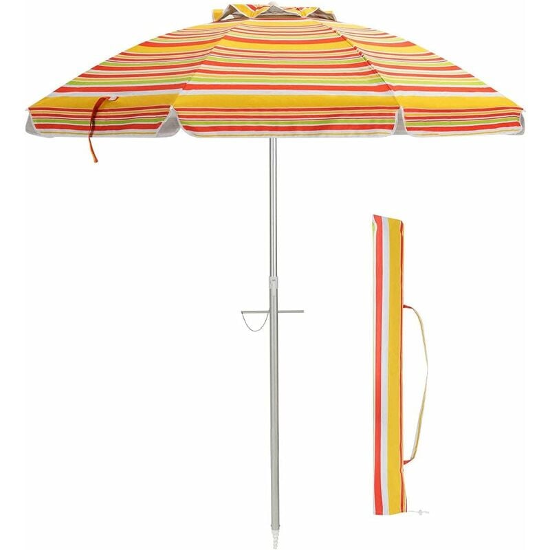 foto del prodotto relax4life ombrellone da spiaggia antivento con 8 stecche stabili e palo alluminio centrale inclinabile, protezione solare e impermeabile, borsa di