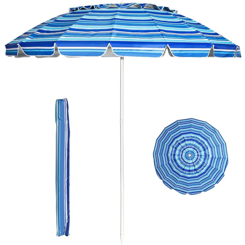 foto del prodotto relax4life ombrellone da spiaggia e esterno 243 cm, tettuccio inclinabile con rivestimento filtro raggi uv, telaio a 16 stecche in fibra di vetro