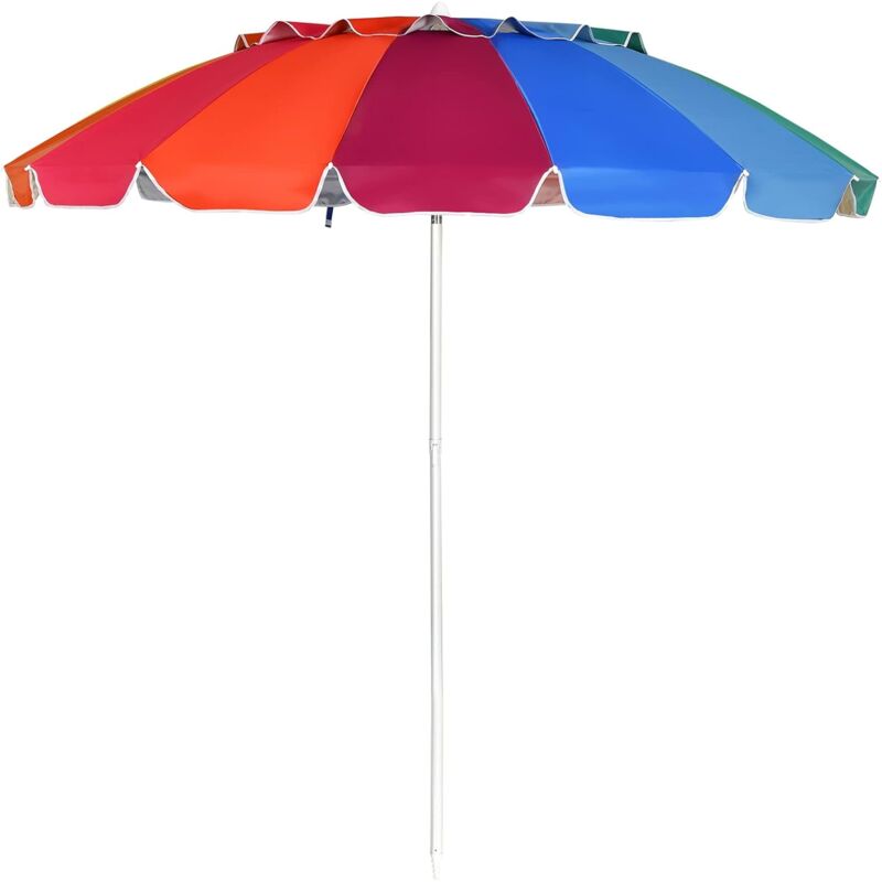 foto del prodotto relax4life ombrellone da spiaggia e esterno 243 cm, tettuccio inclinabile con rivestimento filtro raggi uv, telaio a 16 stecche in fibra di vetro con