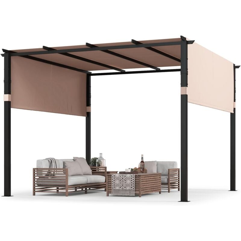 foto del prodotto relax4life pergola con tetto piatto 305 x 305 cm, pergola con tetto regolabile e retrattile, gazebo per grill da esterno, telaio in metallo pesante