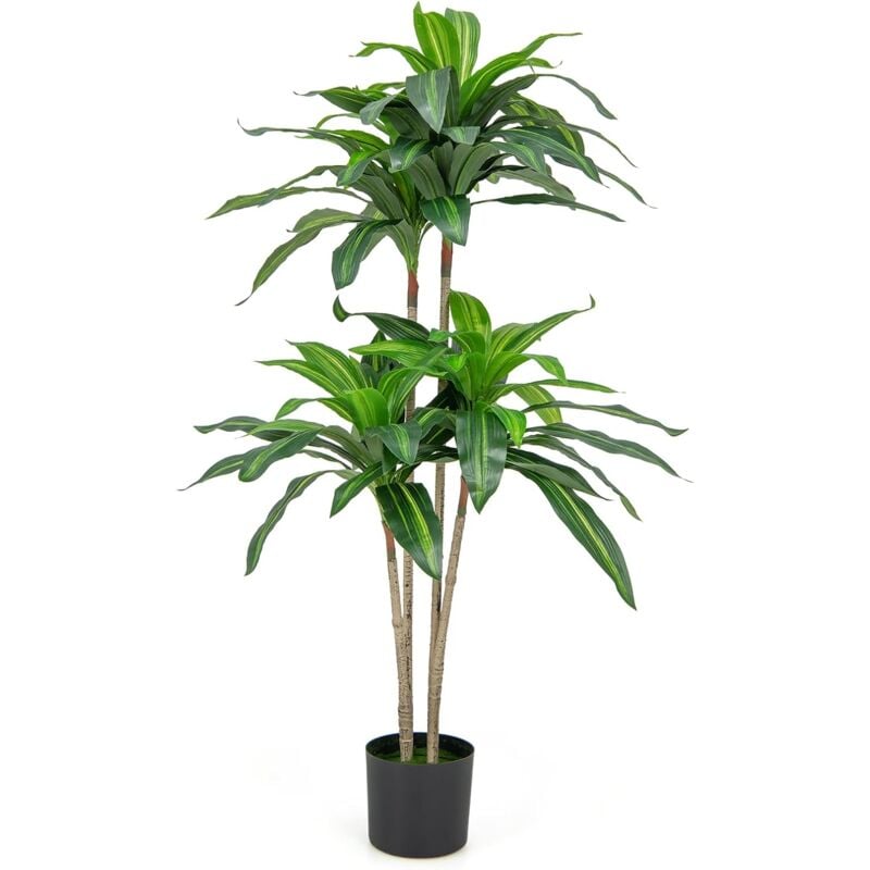 foto del prodotto relax4life pianta artificiale 140 cm, dracena artificiale con 92 foglie e vaso in cemento, per ufficio casa, palma artificiale per decorazione