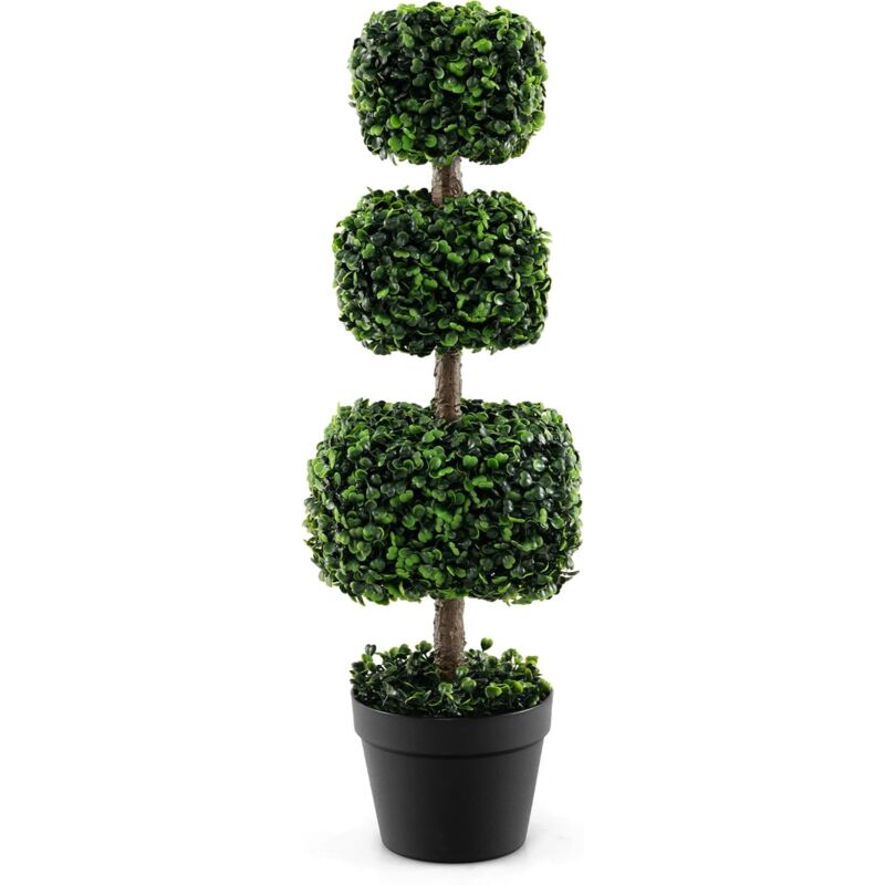 foto del prodotto relax4life pianta artificiale 75 cm, albero artificiale con vaso e 3 cilindri, decorazione per piante dappartamento, pianta decorativa con foglie in