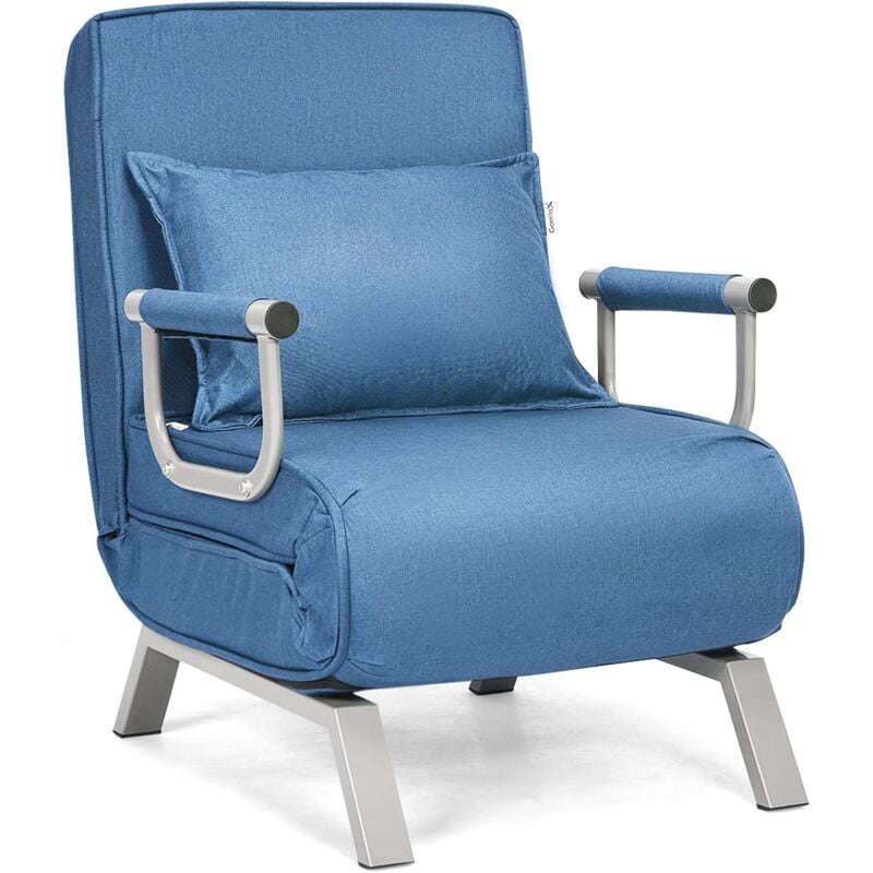 foto del prodotto relax4life poltrona letto 2 in 1, poltrona pieghevole con schienale regolabile in 5 posizioni, poltrona reclinabile con cuscino e braccioli, ideale