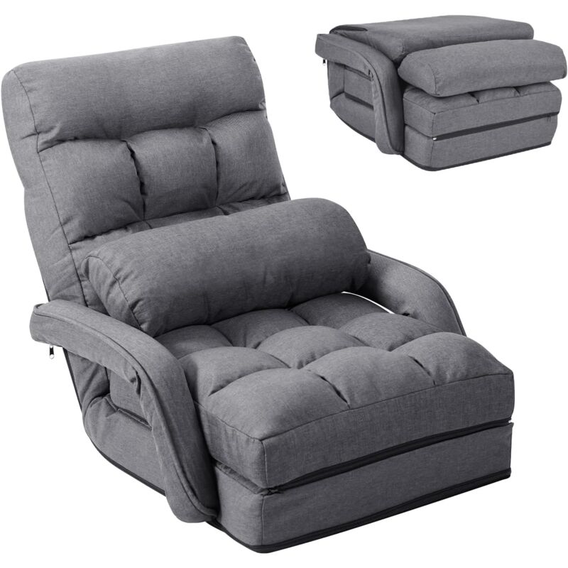 foto del prodotto relax4life poltrona pieghevole con cuscino, sedia da terra regolabile in 5 livelli, divano e letto, poltrona reclinabile, ergonomico, comodo