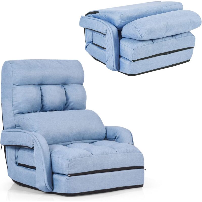 foto del prodotto relax4life poltrona pieghevole con cuscino, sedia da terra regolabile in 5 livelli, divano e letto, poltrona reclinabile, ergonomico, comodo