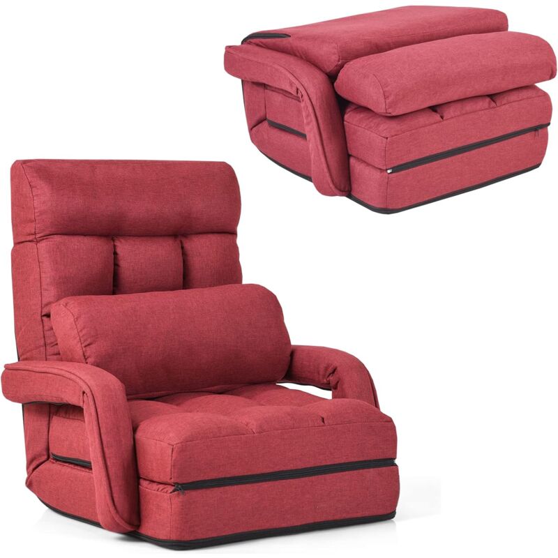 foto del prodotto relax4life poltrona pieghevole con cuscino, sedia da terra regolabile in 5 livelli, divano e letto, poltrona reclinabile, ergonomico, comodo