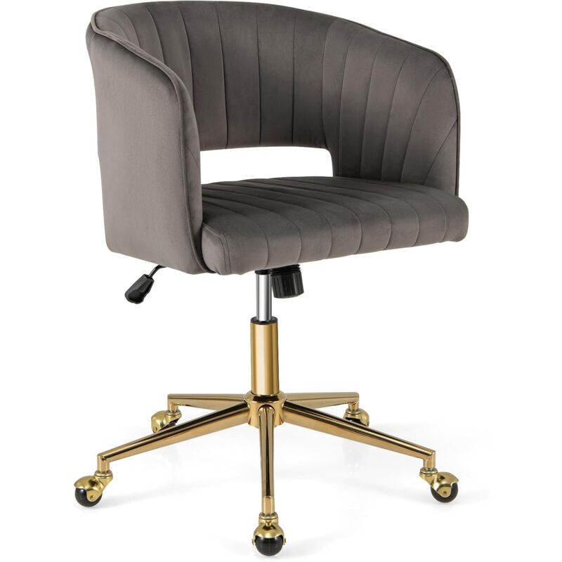 foto del prodotto relax4life poltroncina sedia da ufficio, poltrona girevole da scrivania in velluto, regolabile in altezza, sedia imbottita con rotelle, portata 150