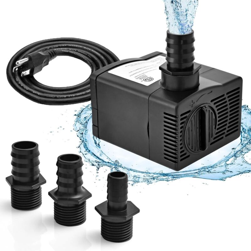 foto del prodotto relax4life pompa acqua sommergibile 900l h 1450l h, pompa fontana acquario, ultra silenziosa, 3 ugelli per stagno, piscina., fontana da giardino