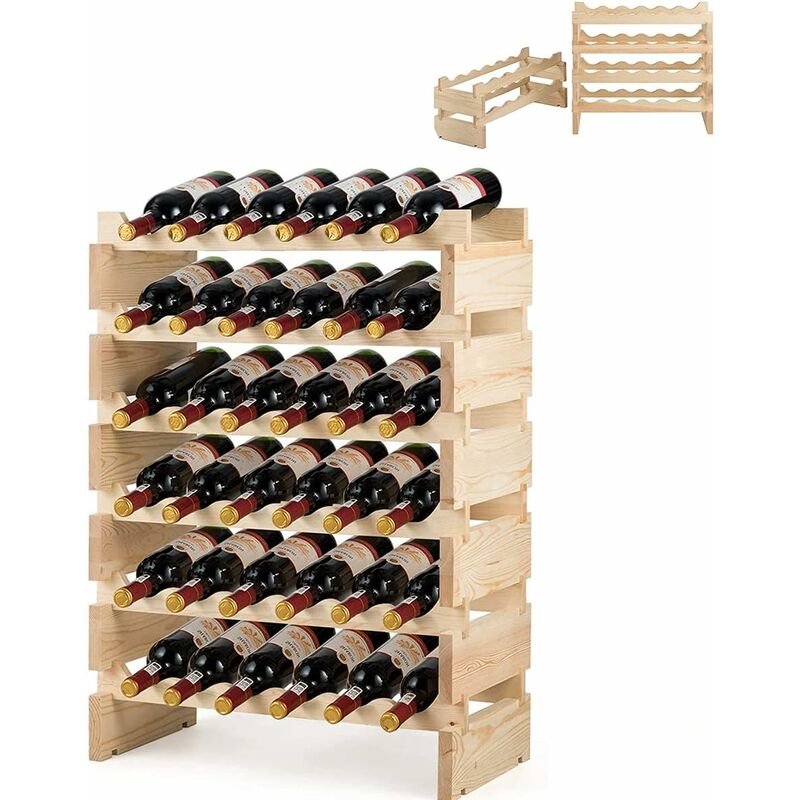 foto del prodotto relax4life portabottiglie autoportante da 36 bottiglie a 6 strati, scaffale portabottiglie in legno massello, cantinetta porta vino stabile e