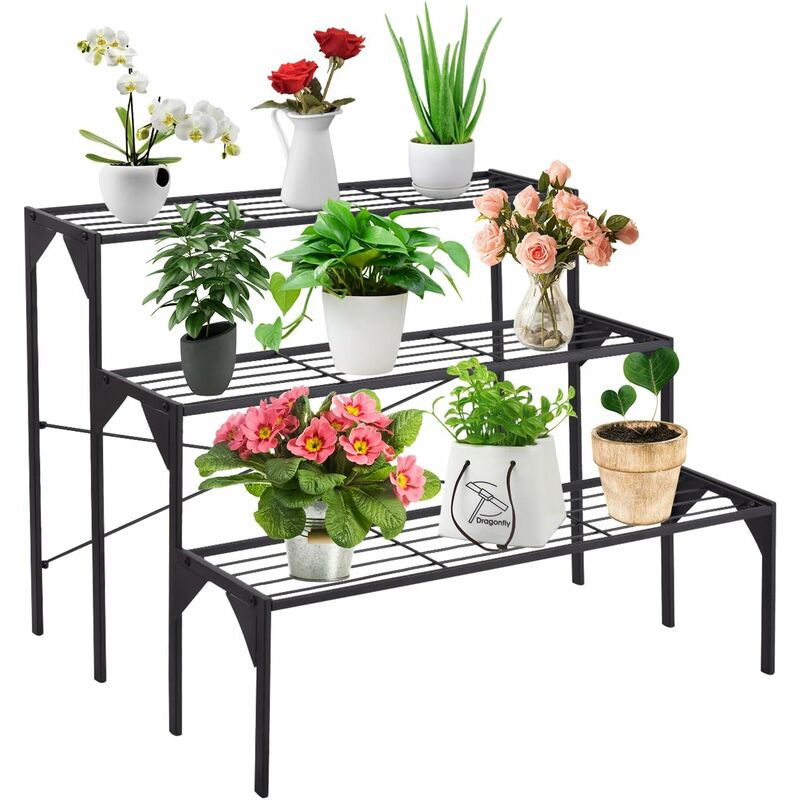 foto del prodotto relax4life portafiori in ferro a 3 ripiani, portavaso in ferro, fioriera ferrosa, scaffale per piante, espositore per fiori, modello 7 