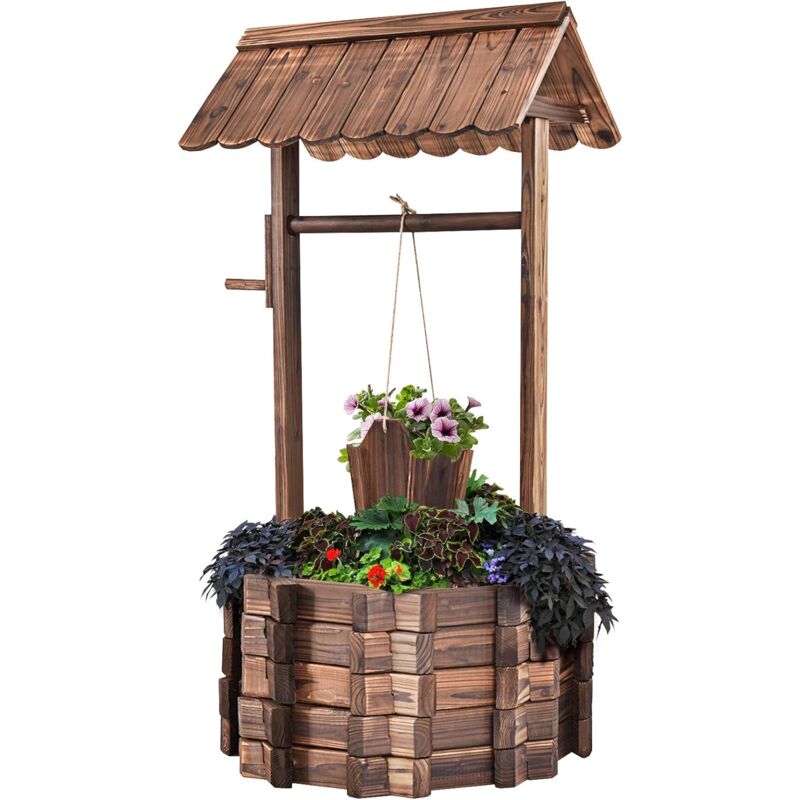 foto del prodotto relax4life pozzo decorativo da giardino 57 x 57 x 114 cm, pozzo decorativo in legno dabete con secchio e tetto,stile invecchiamento, decorazione