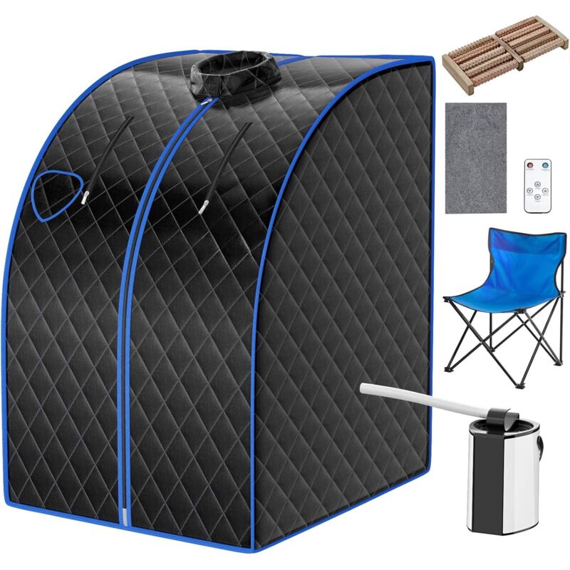 foto del prodotto relax4life sauna a vapore portatile 3 l, cabina domestica per spa, 9 temperature regolabili, 15 90 minuti, telecomando e sedia, 1000w nero 