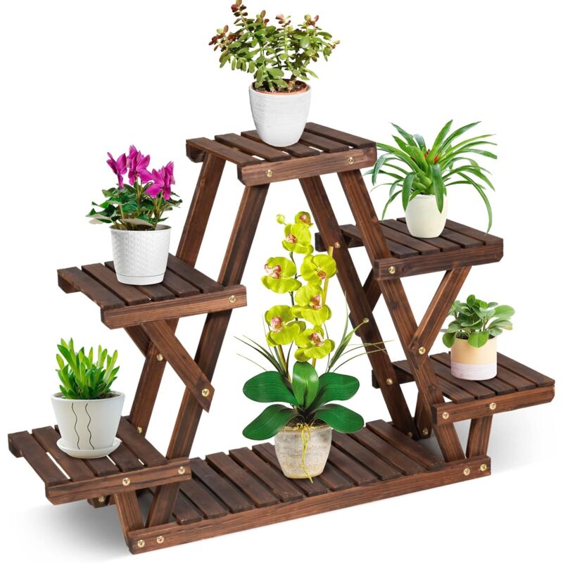 foto del prodotto relax4life scaffale per piante in legno di abete a doghe, portafiori a 3 strati, espositore multiuso da interno ed esterno modello 11 