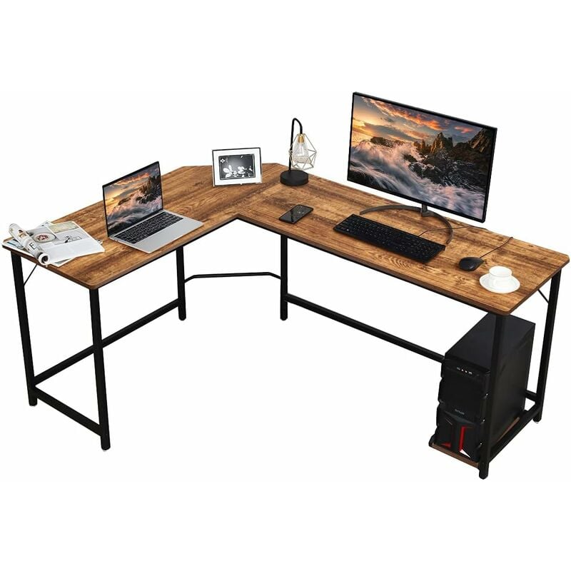 foto del prodotto relax4life scrivania angolare a forma di l, postazione di lavoro per computer in struttura di ferro stabile con piano spazioso, tavolo da studio in