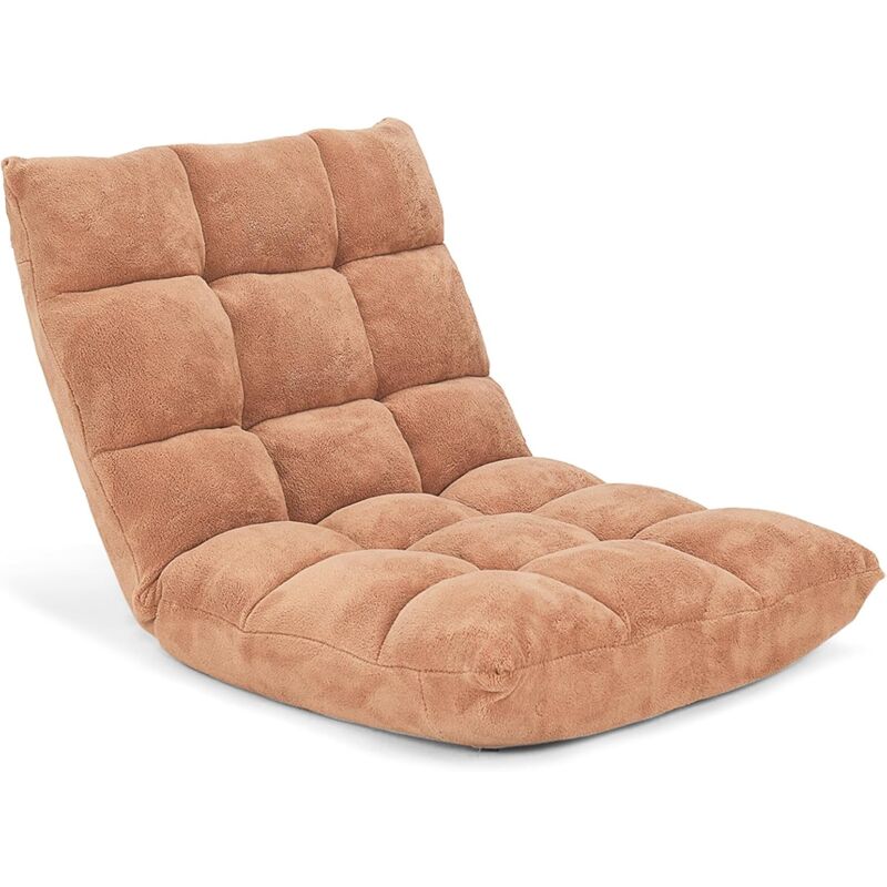 foto del prodotto relax4life sedia da terra in velluto, sedia pieghevole relax con schienale inclinabile in 14 livelli, poltrona imbottita e portatile salvaspazio