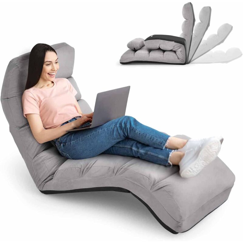 foto del prodotto relax4life sedia pieghevole, sedia da pavimento con schienale regolabile, sedia da terra imbottita, con cuscino morbido, struttura resistente,