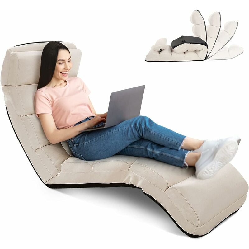 foto del prodotto relax4life sedia pieghevole, sedia da pavimento con schienale regolabile, sedia da terra imbottita, con cuscino morbido, struttura resistente,