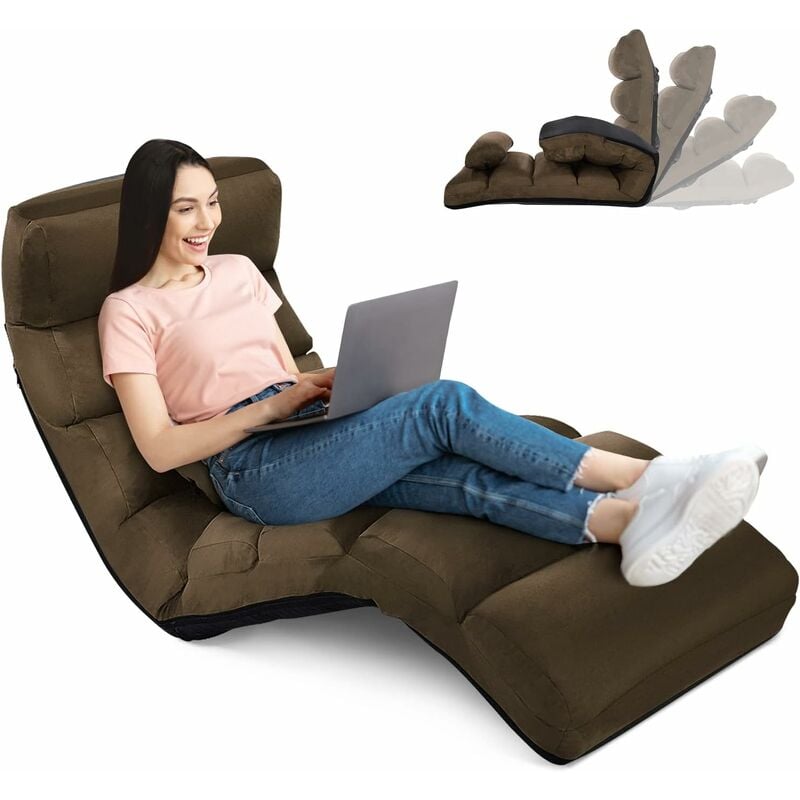 foto del prodotto relax4life sedia pieghevole, sedia da pavimento con schienale regolabile, sedia da terra imbottita, con cuscino morbido, struttura resistente,