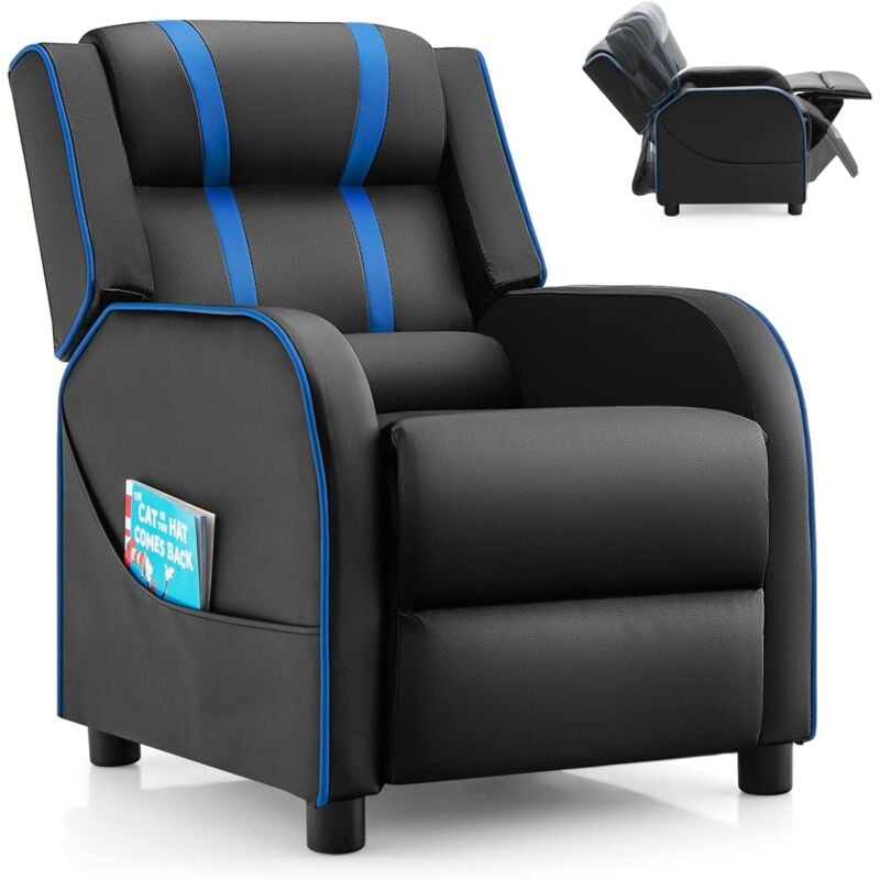 foto del prodotto relax4life sedia reclinabile per bambini, sedia divano reclinabile imbottita, divano per bambini con schienale e poggiapiedi regolabil 2 tasche
