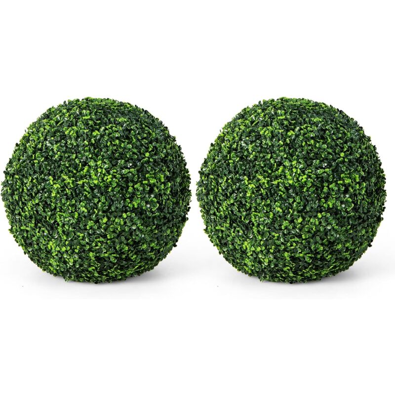 foto del prodotto relax4life set di 2 piante di bosso artificiale 48 cm resistente ai raggi uv, piante a sfera sferica, decorazioni per interni esterni portico