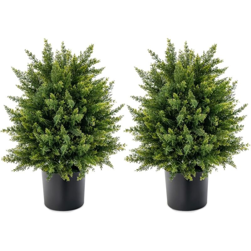 foto del prodotto relax4life set di 2 piante finte da interno ed esterno, cedro artificiali 54cm di altezza, albero finto realistico per decorazione domestica cedro 
