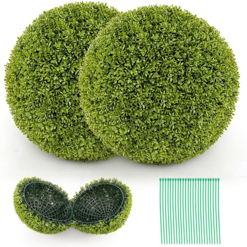 foto del prodotto relax4life set di 2 piante finte sfera di bosso, arredamento da interno ed esterno, piante artificiali decorative per cortile, balcone, giardino,