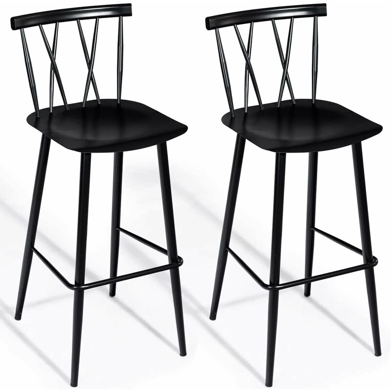 foto del prodotto relax4life set di 2 sedie alte in ferro, sedie alte da bar con spalliera, gambe svasate con cuscinetti antiscivolo, barre di rinforzo poggiapiedi,