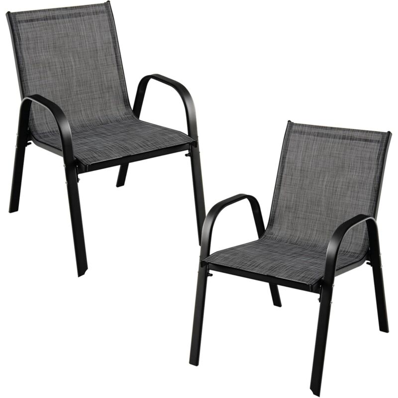 foto del prodotto relax4life set di 2 sedie da giardino in alluminio, 82,5 x 68 x 55,5 cm, poltrona grigia con schienale alto, sedia da salotto in textilene con