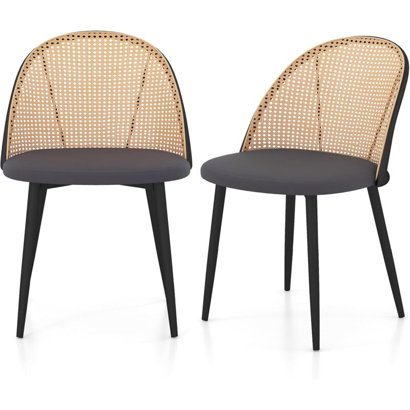 foto del prodotto relax4life set di 2 sedie da pranzo, sedie senza braccioli con schienale in rattan pe, sedile rivestito e gambe in metallo, sedie in stile