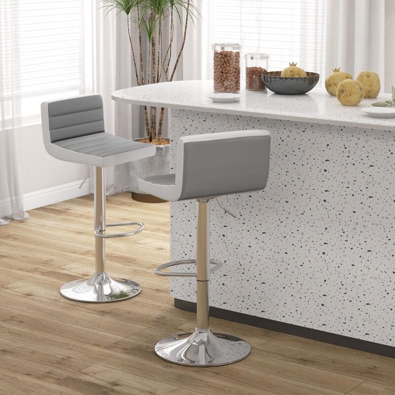 foto del prodotto relax4life set di 2 sgabelli da bar, sgabelli regolabili e girevoli con base in metallo antiscivolo e poggiapiedi, sedie da bar in pelle pu senza