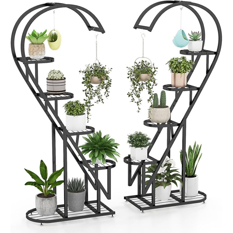 foto del prodotto relax4life set di 2 supporti per piante in metallo, scaffale per piante a 5 livelli, forma di cuore, supporto per vasi di fiori per soggiorno,