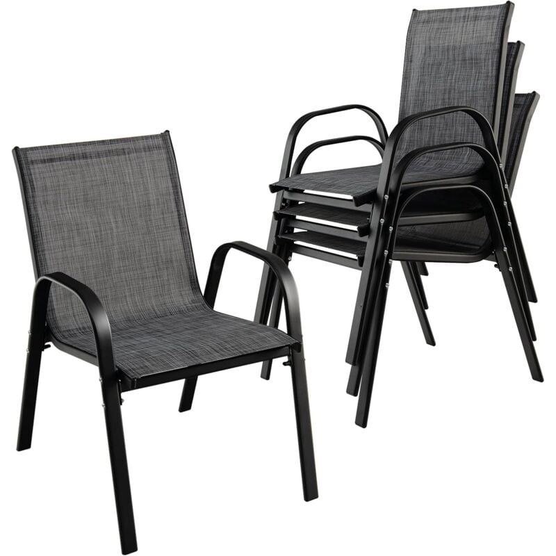 foto del prodotto relax4life set di 4 sedie da giardino in alluminio, 82,5 x 68 x 55,5 cm, poltrona grigia con schienale alto, sedia da salotto in textilene con