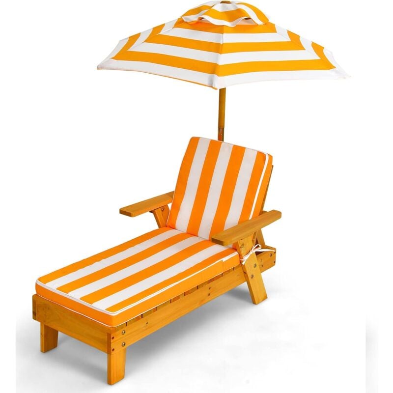 foto del prodotto relax4life set di lettino da spiaggia, lettino da esterno per bambini con cuscino morbido e ombrellone regolabile in altezza, ideale per bambini da