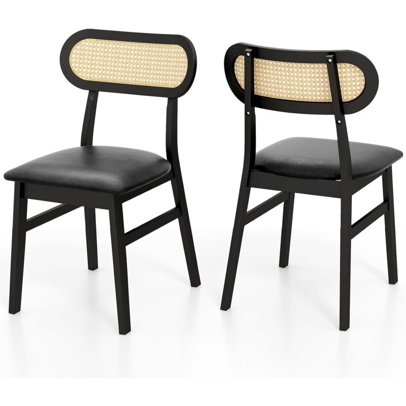 foto del prodotto relax4life set sedie da pranzo in legno da 2, sedie da cucina rivestite in pu con schienale in rattan a maglie traspiranti, sedie imbottita