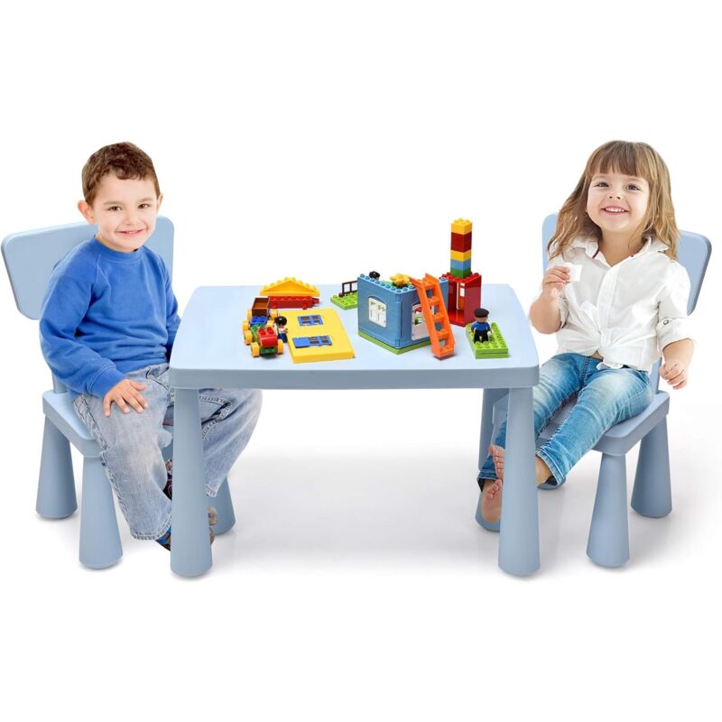 foto del prodotto relax4life set tavolino e sedie per bambini, 1 tavolo e 2 sedie con carico di 50kg per 2 6 anni, 76x54x48,5cm tavolo , 38x36x 66,5cm blu 