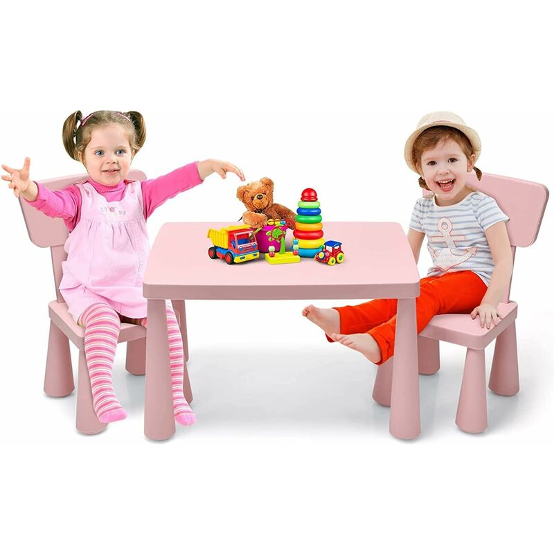foto del prodotto relax4life set tavolino e sedie per bambini, 1 tavolo e 2 sedie con carico di 50kg per 2 6 anni, 76x54x48,5cm tavolo , 38x36x 66,5cm rosa 