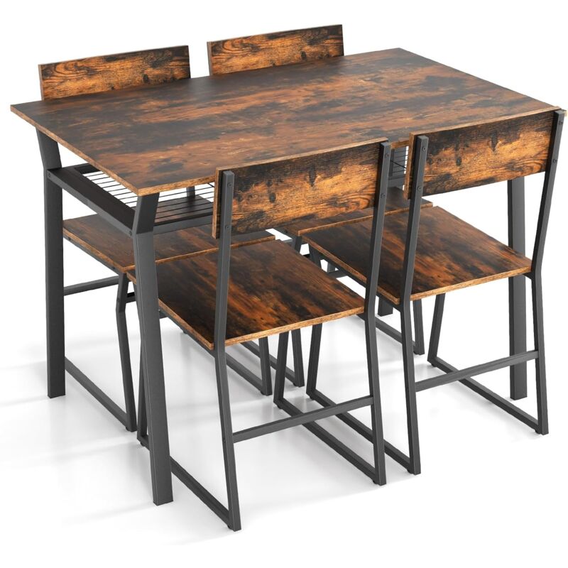 foto del prodotto relax4life set tavolo da pranzo 5 pezzi, con 4 sedie, struttura in metallo, ripiano inferiore, design industriale, per cucina, sala da pranzo