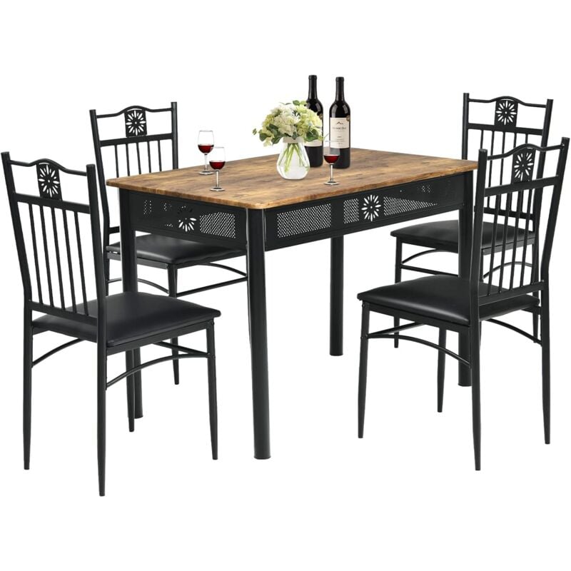 foto del prodotto relax4life set tavolo e 4 sedie da cucina, 5 pezzi, per 4 persone, tavolo rettangolare 107 x 70 x 75 cm, 4 sedie imobottite con schienali 41 x