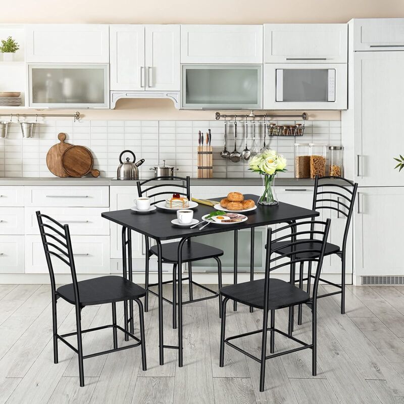 foto del prodotto relax4life set tavolo e 4 sedie da pranzo, 5 pezzi, per 4 persone, tavolo rettangolare da cucina, 4 sedie con schienali per bar, cucina, soggiorno