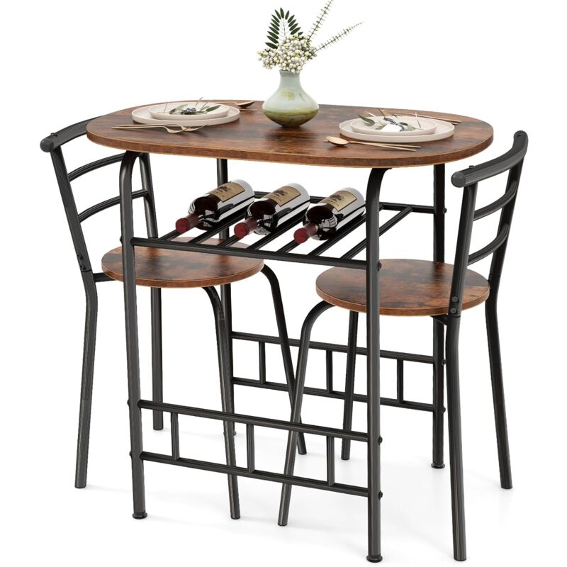 foto del prodotto relax4life set tavolo e sedie da pranzo, set da 3 pezzi, con tavolo rotondo e portabottiglie, piedini regolabili, piano del tavolo in legno, per