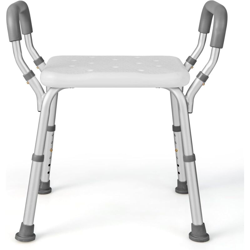foto del prodotto relax4life sgabello da doccia, sgabello da doccia con braccioli, sgabello bagno, altezza regolabile a 6 livelli, tappetini in gomma grandi, telaio