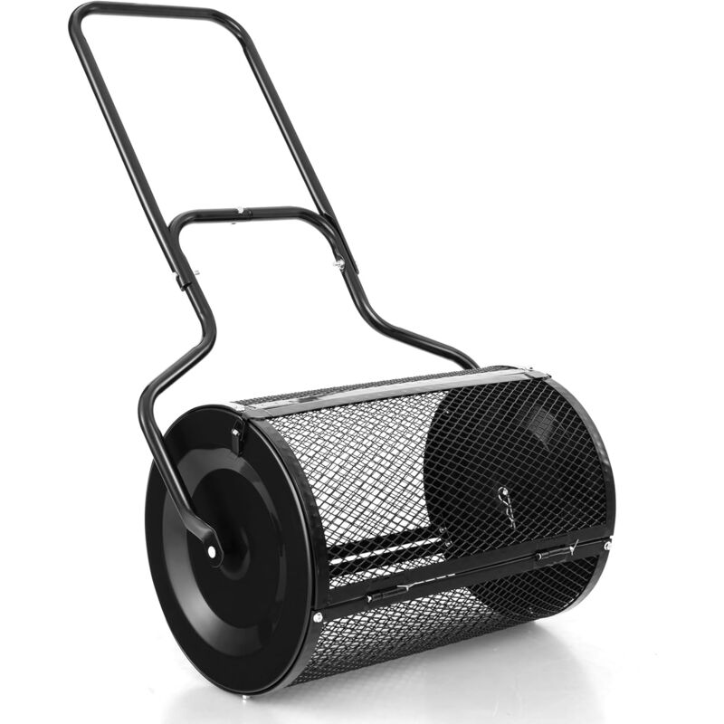 foto del prodotto relax4life spandiconcime da 75l, larghezza 60 cm, rullo 41 cm, spanditore da giardino prato con cestello in rete metallica e manico, per