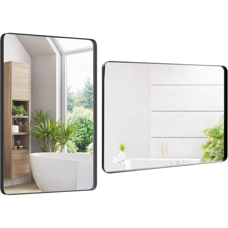 foto del prodotto relax4life specchio bagno rettangolare 76 x 56 cm, specchio da bagno verticale orizzontale con cornice in alluminio, pellicola antiesplosione,