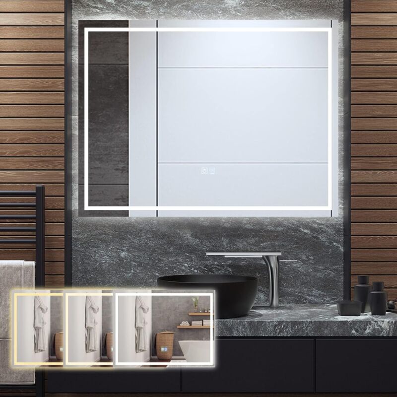 foto del prodotto relax4life specchio da bagno a led con disappannamento antiappannamento e pulsante a sfioramento, 3 colori led e luminosit regolabile 3000 6000k,