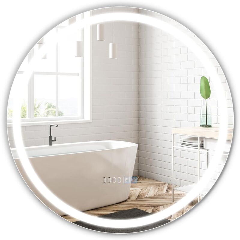 foto del prodotto relax4life specchio da bagno a led con illuminazione, interruttore tattile, antiappannamento, dimmerabile in 3 colori di luce, display dell ora e