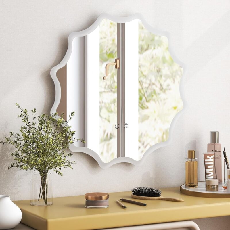 foto del prodotto relax4life specchio da bagno con luci 60 x 60 cm, specchio da parete con 3 colori led 3000k 6500k e interruttore touch, anti appannamento, bordo