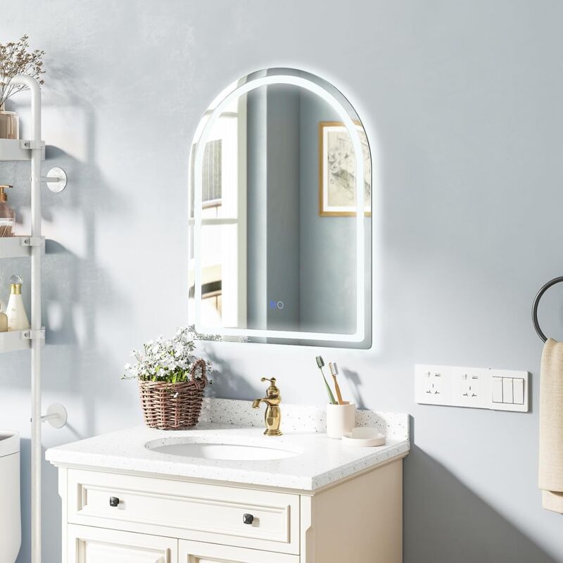 foto del prodotto relax4life specchio da bagno led 80 x 60 cm, specchio a muro con luci dimmerabili a 3 colori, funzione anti appannamento e memoria, specchio